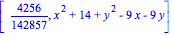 [4256/142857, x^2+14+y^2-9*x-9*y]